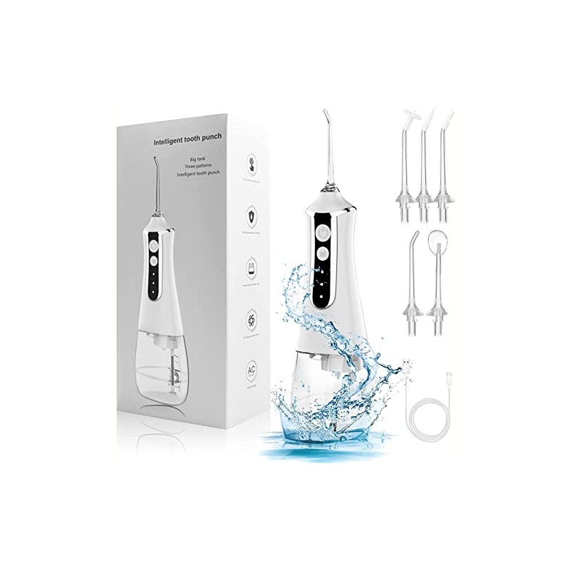 MXBEAUTY Irrigador Bucal Inalámbrico Portatil 300ML,3 Modos,5 Boquillas