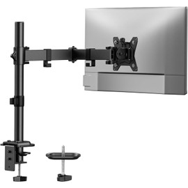 HUANUO Single Monitor Mount, Monitor Arm for 13”-32” Monitors up to 17.6 lbs, Adjustable Stand with 16” Max Height, Desk Mount with C-Clamp and Grommet Base, VESA 75x75mm or 100x100mm