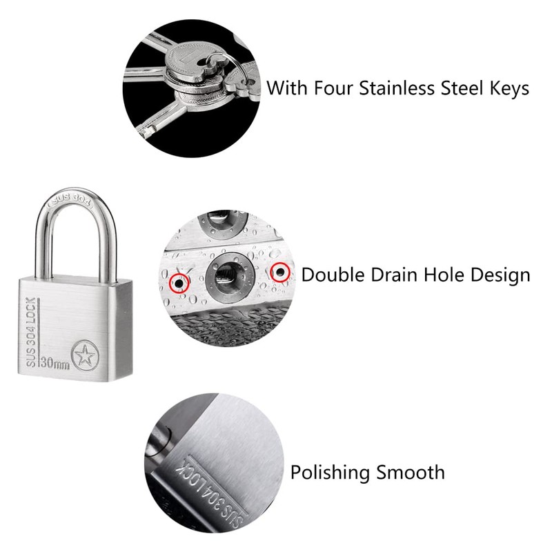 Marine Grade Rustproof Padlock with Long Shackle, Waterproof Stainless Steel