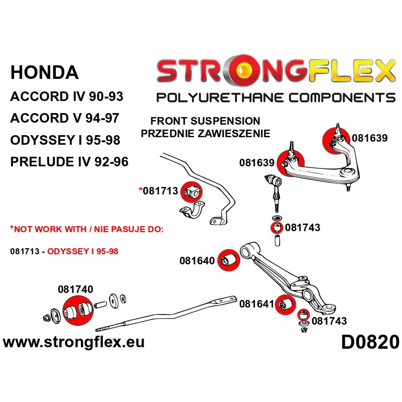 Strongflex PU Front Radius Rod Bushing 081740B fits Honda Accord,