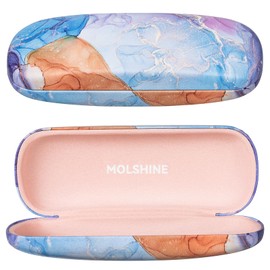 molshine Hard Shell PU Leather Glasses Case, Travel Portable Eyeglass Case for Men Women Girl Travel Study Work (Blue Marble)