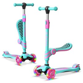 Candy 3 Wheel Scooter with Seat for Kids – Light-Up LED Wheels, Adjustable Handlebar and Seat, Smooth PU Wheels, Wide Anti-Slip Deck, Rear Foot Brake – Toddler Outdoor Toys for Ages 2+