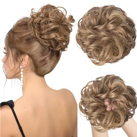 Permuly Messy Bun Hair Piece, Elastic Messy Fake Hair Bun Extensions for Women, Synthetic Messy Bun Scrunchie Hair Pieces for Women Girls (Light Ash Brown)