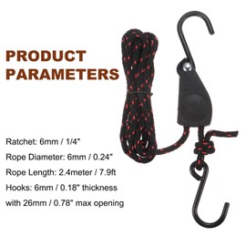 sourcing map 1/4" (6mm) Ratchet Rope Hanger with Metal Gears 7.9ft (2.4meter) Ratchet Tie Down Strap, Ratcheting Pulley System Bungee Cord for Hanging Plants Grow Light and Various Tie-Down