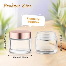 12 Pcs 60g/2oz Glass Cosmetic Jars Refillable Cream Bottle Containers Empty Sample Vials Jar with Rose Gold Lid for Eye Cream Lotion Ointments Lip Balm Scrub - Clear