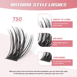 Think Show Imitation Mink Individual Wispy Natural Look Eye Volume Fluffy Lash Clusters DIY False Eyelash Extensions Spikes Kit 8-16mm (T50)