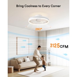 Lumary Smart Ceiling Fans with Lights, RGBAI Flush Mount Ceiling Fans with Lights and Remote, Dual Lighting Modes Modern LED Low Profile Ceiling Fan for Bedroom Works with Alexa Google, 20 Inch White