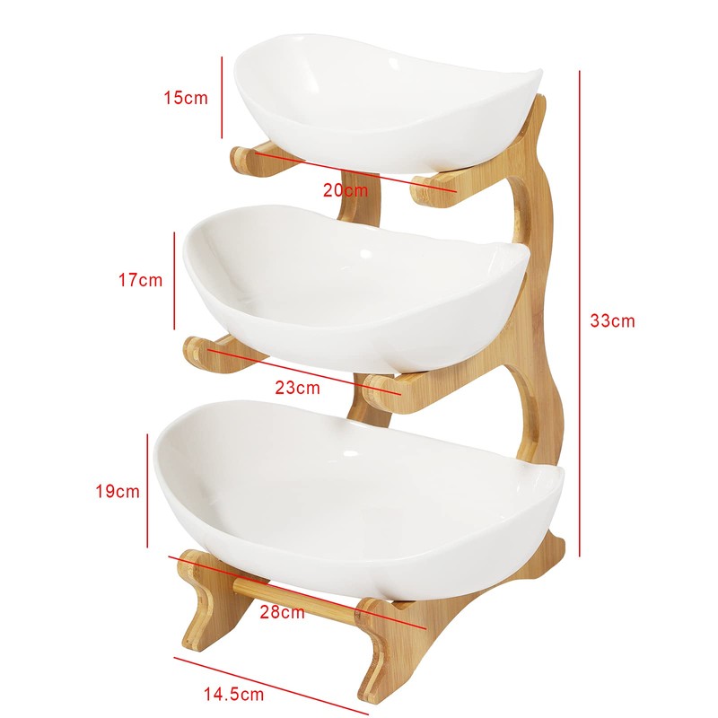Veloqua 3 Tier Fruit Bowl For Kitchen Counter,Ceramic Fruit Bowl,Large