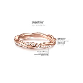 Trilani Women's Engagement Ring Sterling Silver Rose Gold-Plated with White Zirconia in Brilliant Cut - Wrap Ring with Stone Wedding Ring Curved, Silver, Cubic Zirconia