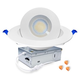 zouzai 6 inch 5CCT Gimbal Led Recessed Lights, 360°+90° Adjustable Directional Recessed Lighting, 2700K/3000K/3500K/4000K/5000K Dimmable Retrofit Eyeball Can Lights with Jbox, ETL(White, 1 Pack)