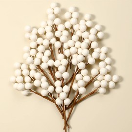 360 Pieces Artificial Holly Berries Christmas Winter Fake Berries Bunch Faux Cranberries Bunch on 60 Stems for Table Centerpiece (White)