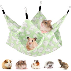 Fnaobai Ferret Rat Summer Hammock Double-Layer Guinea Pig Cooling Bed Sugar Glider Hamster Hanging Hammock Accessories for Small Animals Chinchilla Parrot Squirrel (Green, Medium)