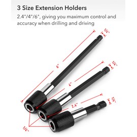 QWORK 3 Pcs 1/4 Inch Hex Shank Quick Release Bar Socket Screwdriver Bit Holder, Magnetic Extension Chuck Adapter set for Screws, Nuts, Drill,Driver,bit set and Handheld Driver