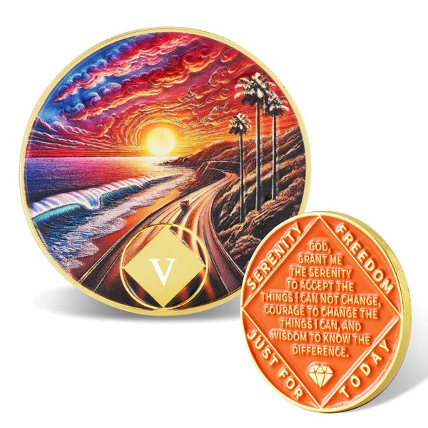 Leafence Sunset Beach Sobriety Coin Commemorative Coin Recovery Addiction NA