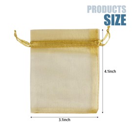 SimautHawk 50 Pcs Gold 3.1x4.1 inches Small Gift Bags, Good Sheer Organza Bags, Mesh Drawstring, Jewelry Gift for Wedding Favors, Festival Wrapping Supplies (Gold, 3.1x4.1 inches)