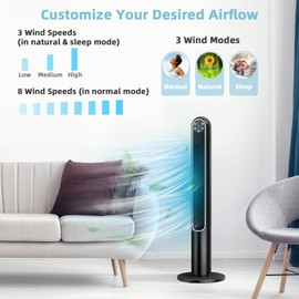 Tangkula 42-Inch Tower Fan with Remote Control, 80˚ Oscillating Standing Fan w/LED Display, 12H Timer & 3 Wind Modes, Portable & Quiet Floor Bladeless Fan for Bedroom Living Room Home Office (Black)