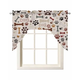 Dog Claws Love Swag Valances for Windows, Vinate Pet Puppy Cat Swag Kitchen Curtain Valances, Rod Pocket Cute Bear Pawprints Cartoon Animal Bone Window Curtain for Cafe Bathroom Bedroom Drape 56"x36"