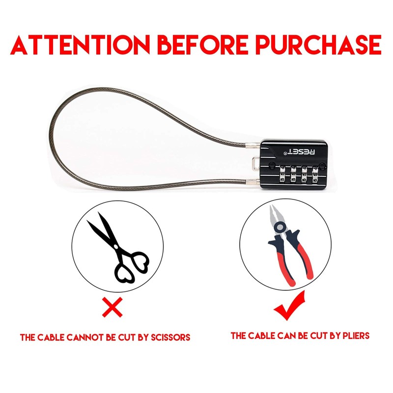 RESET-200 4 Digit Combination Padlock with 30 cm Steel Cable,High