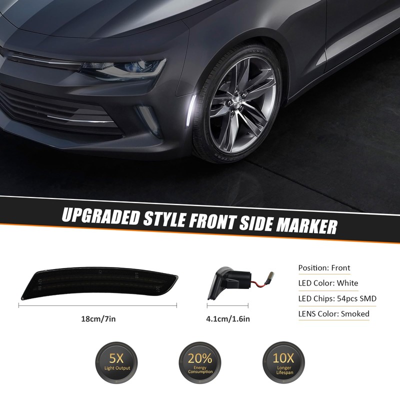 D-Lumina Front/Rear Side Marker Lights Smoked Lens Compatible with Chevy