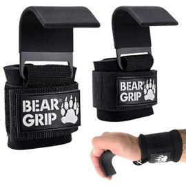BEAR GRIP Weight Lifting Hooks, Non-Slip Rubberised Grips (Black)
