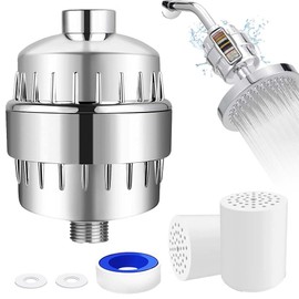 Filtro Regadera, 25 Etapas Filtro de Ducha Agua Universal,Con 2 cartuchos reemplazables,para Ajustar el pH del Agua y Filtro Cloro Impureza Microbio y Metal Pesado para Cuidar su Piel y Salud