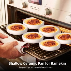 6PCS Ceramic Ramekins, 4.5 x 1.4 inch Creme Brulee Ramekins, Ramekin Oven Safe, Round Fluted ramiken for Baking Custard, Mini Pies, Puddings,Quiche