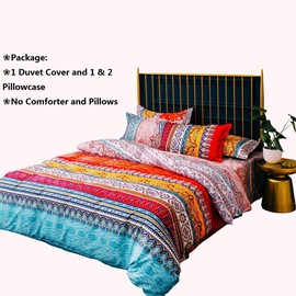 Bohemian Duvet Cover Set Full Colorful Floral Boho Striped Bedding Set Ultra Soft Microfiber Double Duvet Cover Southwestern Indian Tribal Reversible Bedding Exotic Style Decor Boho Comforter Cover