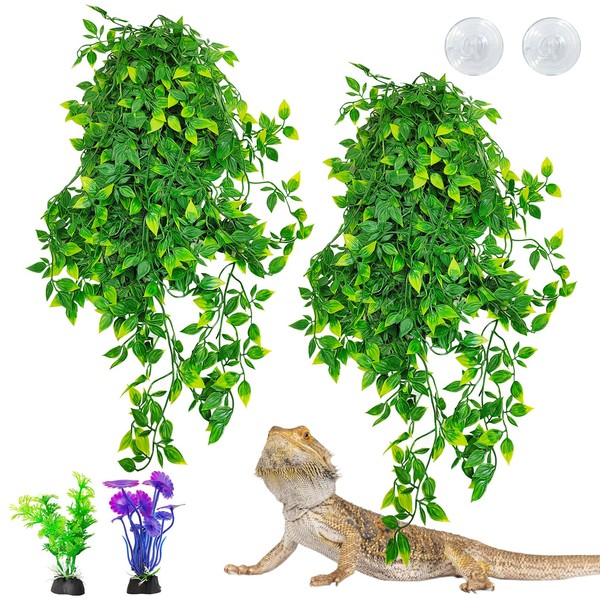 Hamiledyi Reptile Plants, 2 Pack Hanging Terrarium Plants Vines, Fake