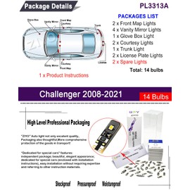 ZIYOLIGHT - PL3313A Replacement for Dodge Challenger 2008-2021 LED Interior Light kit, 6000K White Dome Lights Accessories Package + License Plate Light Bulbs Upgrade (14 Bulbs)