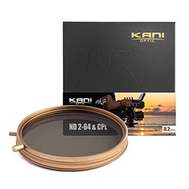 KANI 812834 82mm Variable ND Filter, FSAWI Model ND2-64+CPL, Dimming Effect, Up to 6 Stop Dimming Effect, Multi-Purpose Filter, Includes Detachable Adjustment Knob, X-Shape Suppression at High