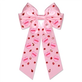 Boderier Valentines Day Hair Bows for Women Girls Conversation Candy Heart Hair Bow Clips Jeweled XOXO Hair Bows Valentines Day Gifts for Her Pink XOXO Heart