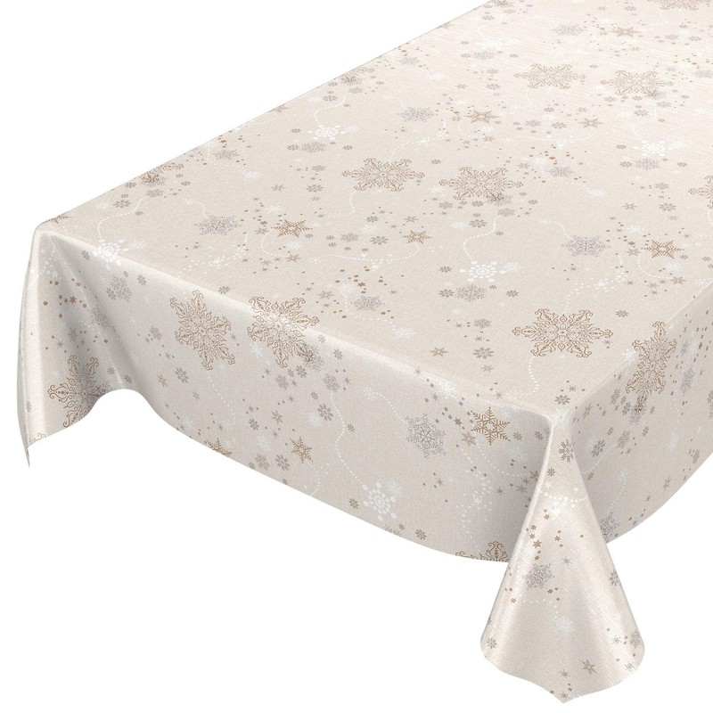 ANRO Oilcloth Tablecloth Oilcloth Tablecloth Christmas Snowflakes Beige Round 120