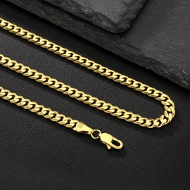 KRKC & CO Chain Necklace, 6 Sided Cut, Men's Curb Necklace, 0.2 inch (5/6/8/10 mm), Surgical Stainless Steel, Cuban Chain, 14K Gold Plated, Hypoallergenic, Unisex, B Type, Street, Popular, Gift,