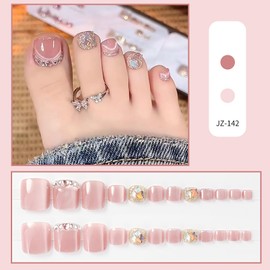 SEMTIM Nail Tips for Feet, 24 Pieces, Thumb Nail Stickers, Foot False Nails, Tips, Reusable, Gel, Nail Tips, Summer, Weddings, Coming-of-Age Ceremonies, Easy Removable, For Feet (JZ-142)
