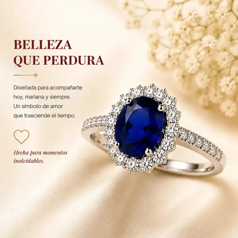 anillo de compromiso plata - Anillo Compromiso Ajustable Zafiro Azul