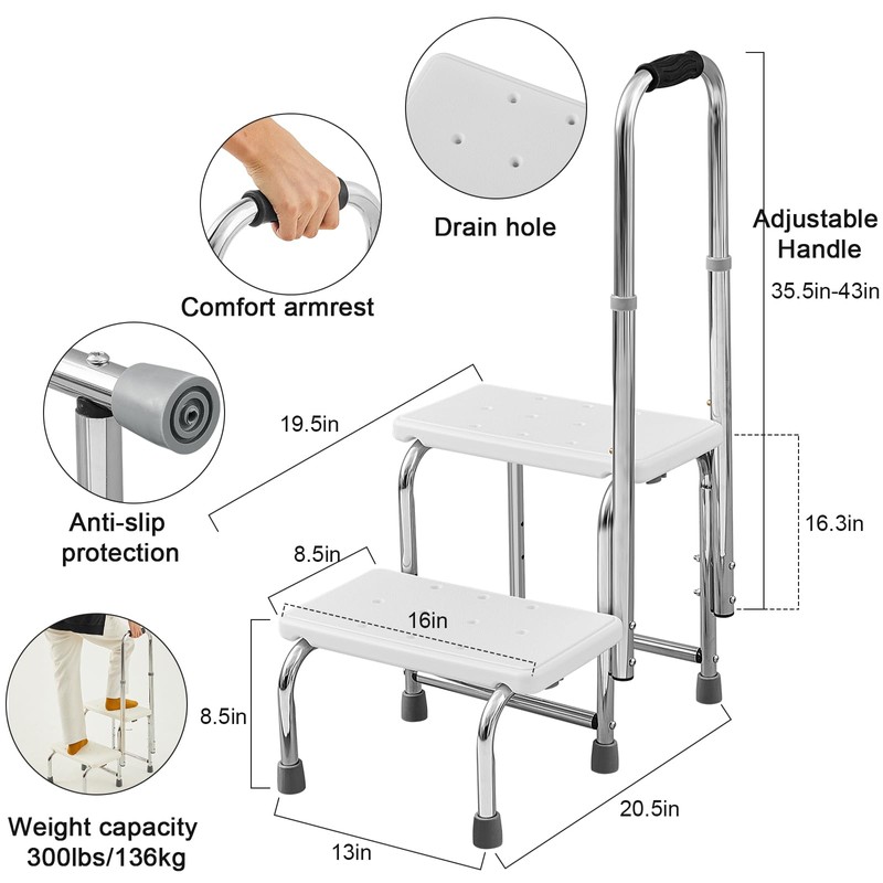 Kigley Adjustable Step Stool with Handle and Non Skid Platform