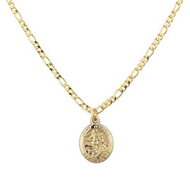 JOTW 14K Yellow Gold Oval Saint Michael Pray for Us Charm with 18 inch Gold Overlay Figaro Chain Necklace BSG-56