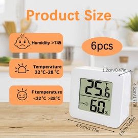 6 pieces Room Thermometer Nursery, Digital Temperature and Humidity Monitor, Square Display Thermometer for Home, Bedroom, Wall Mount or Tabletop Placement 2506SNWD330