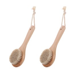 Frcolor Body Brush, Back Brush, Soft, Wood, Direct Handle, Laundry Brush, Soft, Body Wash, For Bath, Exfoliating Anti-Slip, Bath Goods, Set of 2