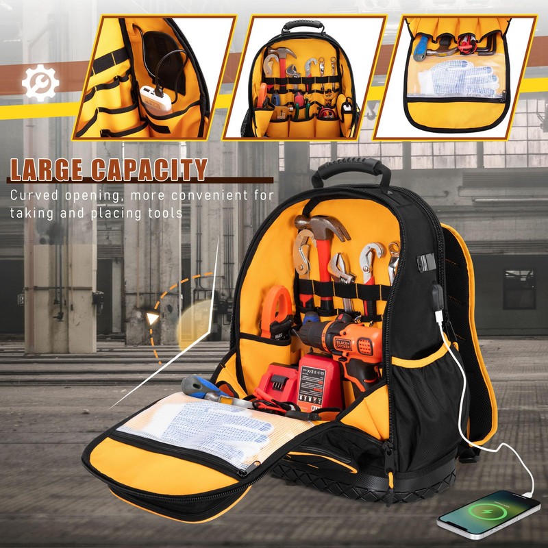 Marscamd Tool Backpack with Hard Bottom and a Tool Pouch,