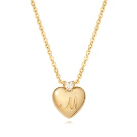 MEVECCO Gold Initial Heart Shaped Necklace Dainty Heart Pendent Necklace with Initials Heart Charm Gold Necklace Cubic Zircon Heart Necklace for Her Jewelry(M)