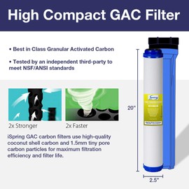 iSpring FG25X4 High Capacity 20” x 2.5” Water Filter Replacement Cartridges - Granular Activated Carbon - Fits RCB3P Reverse Osmosis System and other 20” x 2.5” Systems - Pack of 4
