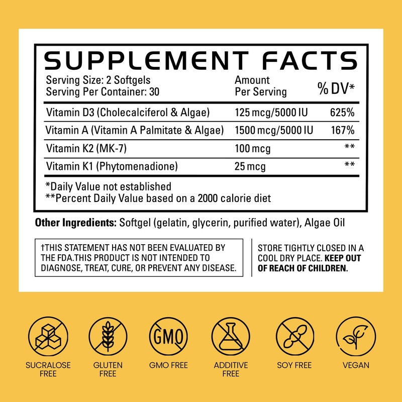 Gains in Bulk D3 K2 Supplement, Vitamin D3 5000 IU,