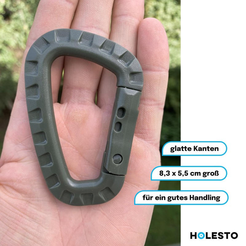 Holesto® Plastic Carabiner - Plastic Carabiner Hook - Tactical Black