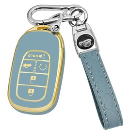 JUNJIAWU for Honda Key Fob Cover with keychain for Honda Key Fob Case Fit for 2022 2023 2024 Honda Accord Civic CR-V HR-V Pilot (blue)