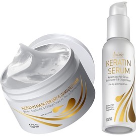 Vitamins Keratin Hair Treatment Kit - Deep Conditioner Mask and Weightless Anti-Frizz Serum for Dry, Damaged, Color-Treated Fine Hair