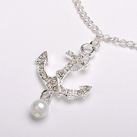Idin Fashion Anklet - Silver-plated anchor with grade A rhinestone and glass pearl chain