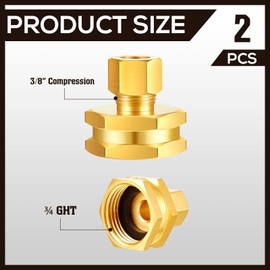 3/8" OD Compression x 3/4" FHT Compression Garden Hose Threaded Female Adapter 3/8" OD Compression x 3/4" FHT Brass Female Hose Adapter 3/8" to 3/4" Hose Adapter (2 Packs)