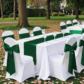MDS Paquete de 10 caminos de mesa de satén para boda, 30.5 x 274.3 cm, decoración, boda, banquete, más de 30 colores, Hunter Green, 1