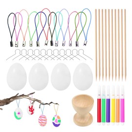 Hanging Easter Eggs - Egg Colours Easter Set of 25 White Plastic Eggs, DIY Accessories and Painting Tools